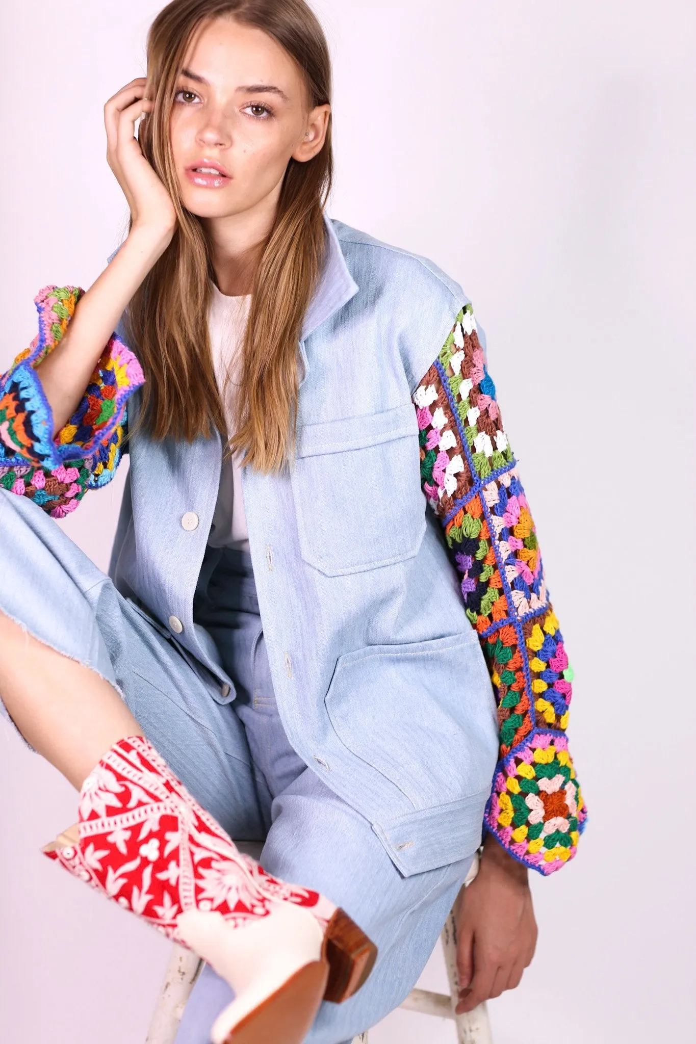 DENIM JACKET CROCHET SLEEVES VICKY