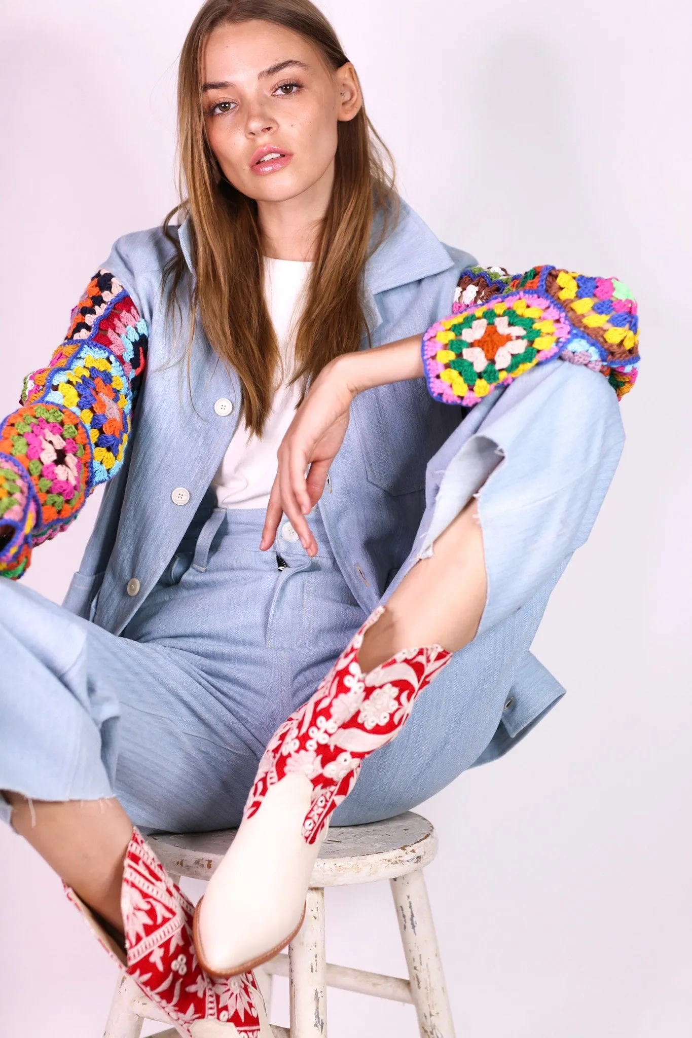 DENIM JACKET CROCHET SLEEVES VICKY