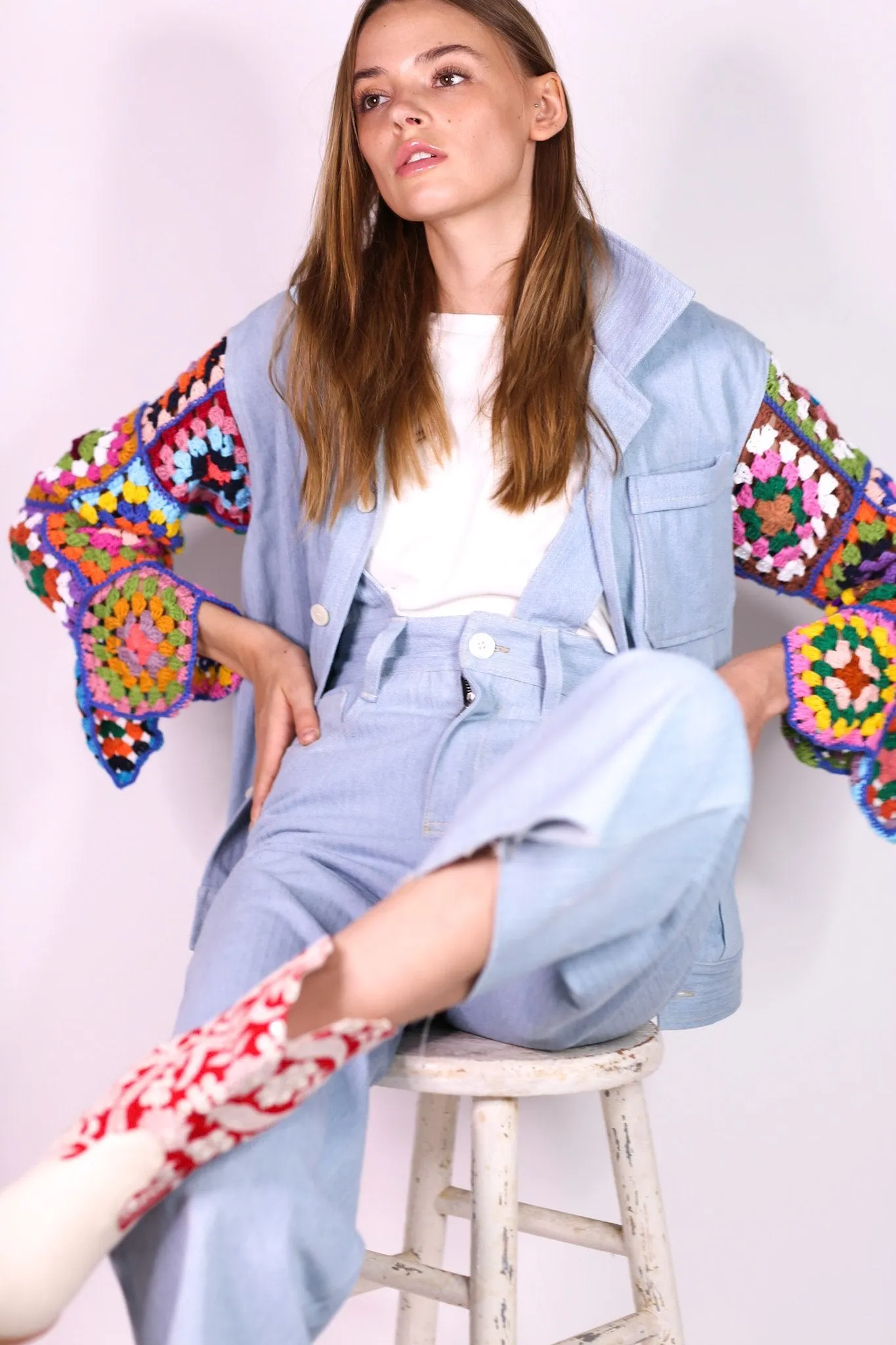DENIM JACKET CROCHET SLEEVES VICKY