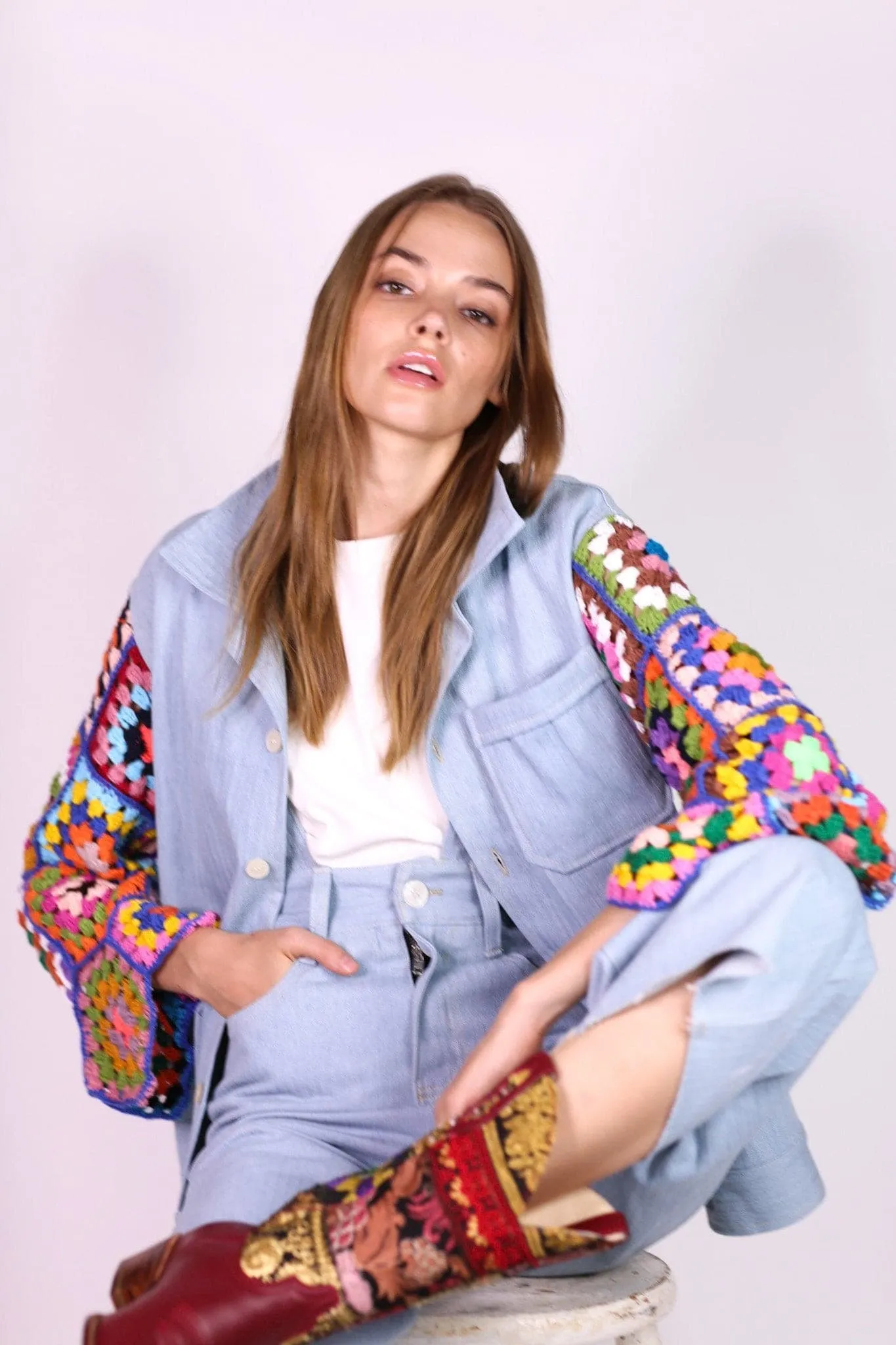 DENIM JACKET CROCHET SLEEVES VICKY