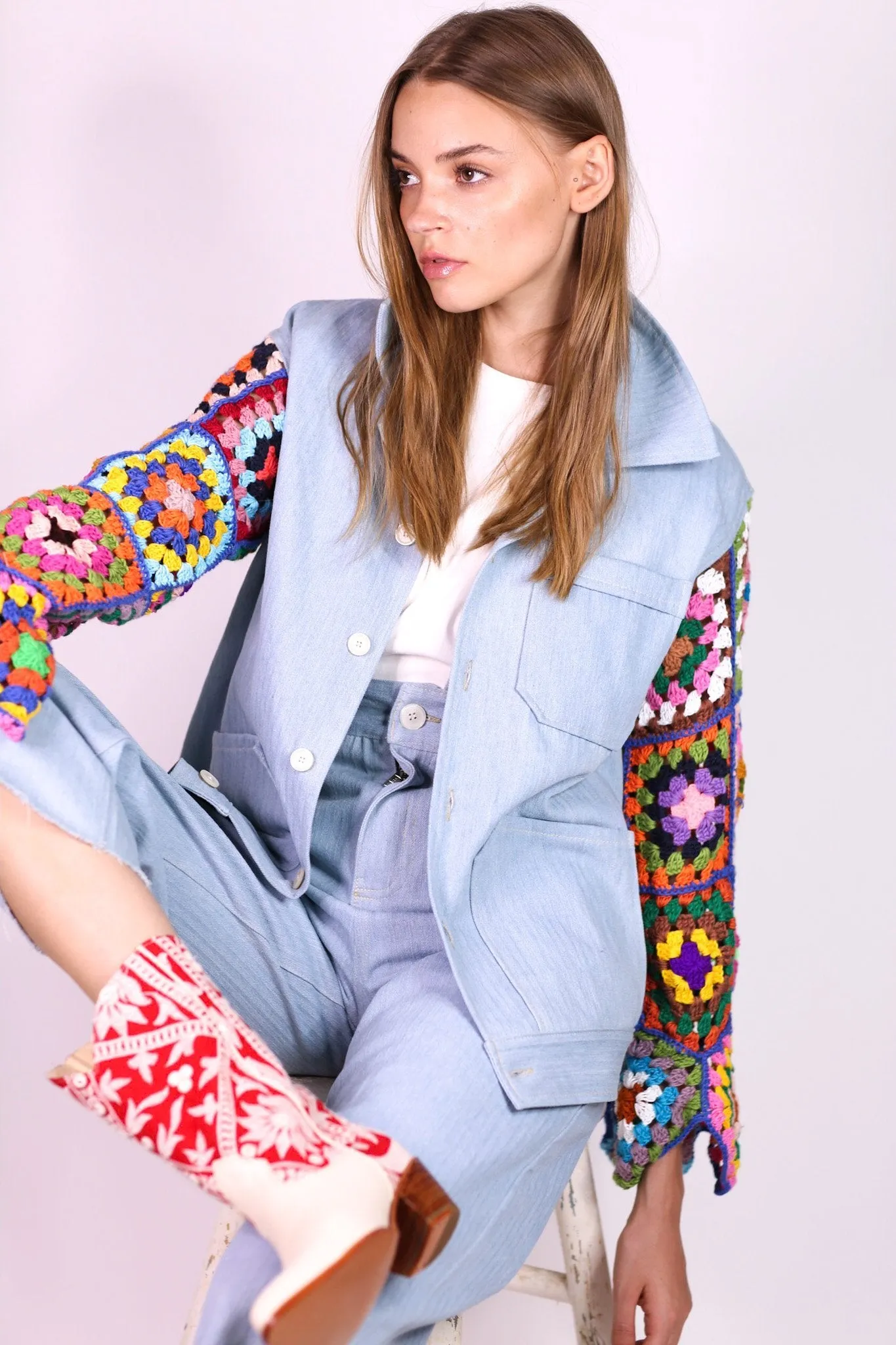 DENIM JACKET CROCHET SLEEVES VICKY