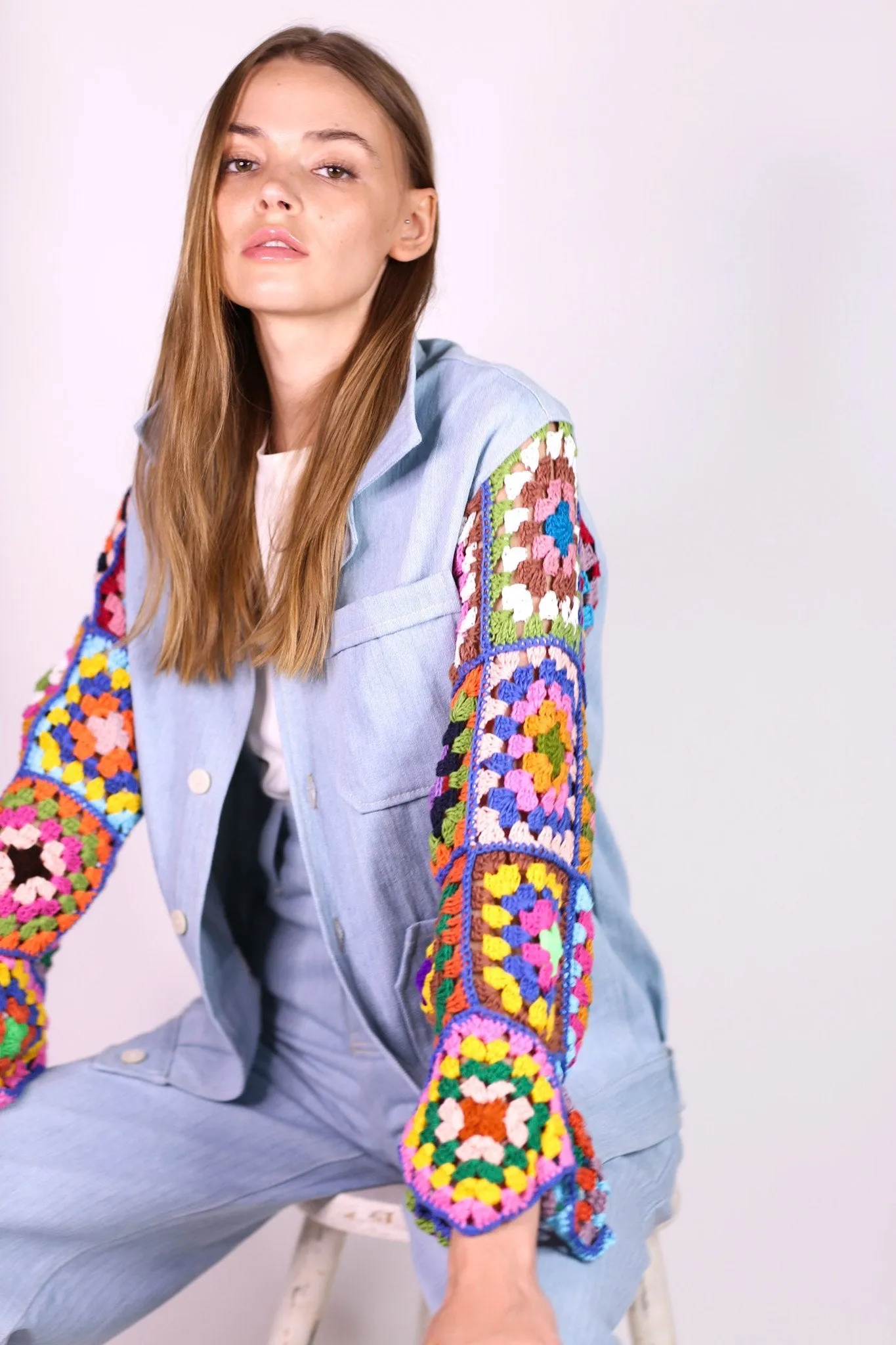 DENIM JACKET CROCHET SLEEVES VICKY