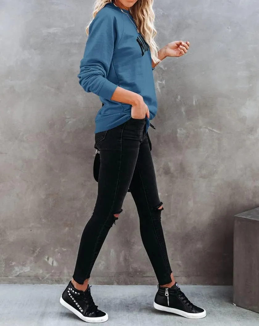 Dressmine Womens Casual Long Sleeve Mama Sweatshirts Knit Loose Graphic Crewneck Pullover Mom Shirt Tops