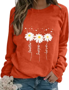 EADINVE Women Crewneck Daisy Print Long Sleeve Sweatshirts Faith-Hope-Love Graphic Tops Casual Loose Fit Pullover Shirts