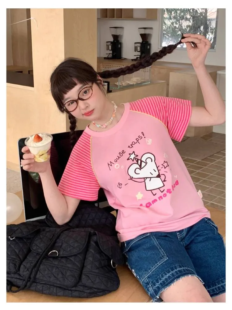 Embroidered striped T-shirt【s0000008051】