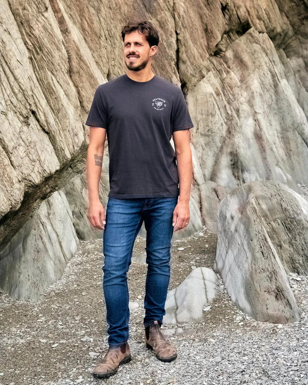 Eye Sea Waves - Mens Short Sleeve Stonewash T-shirt - Dark Grey