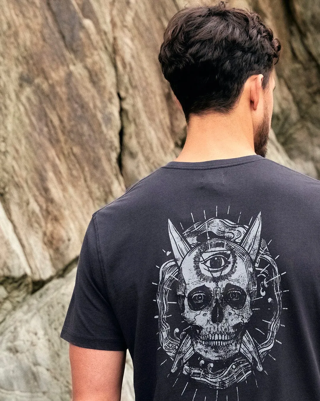 Eye Sea Waves - Mens Short Sleeve Stonewash T-shirt - Dark Grey
