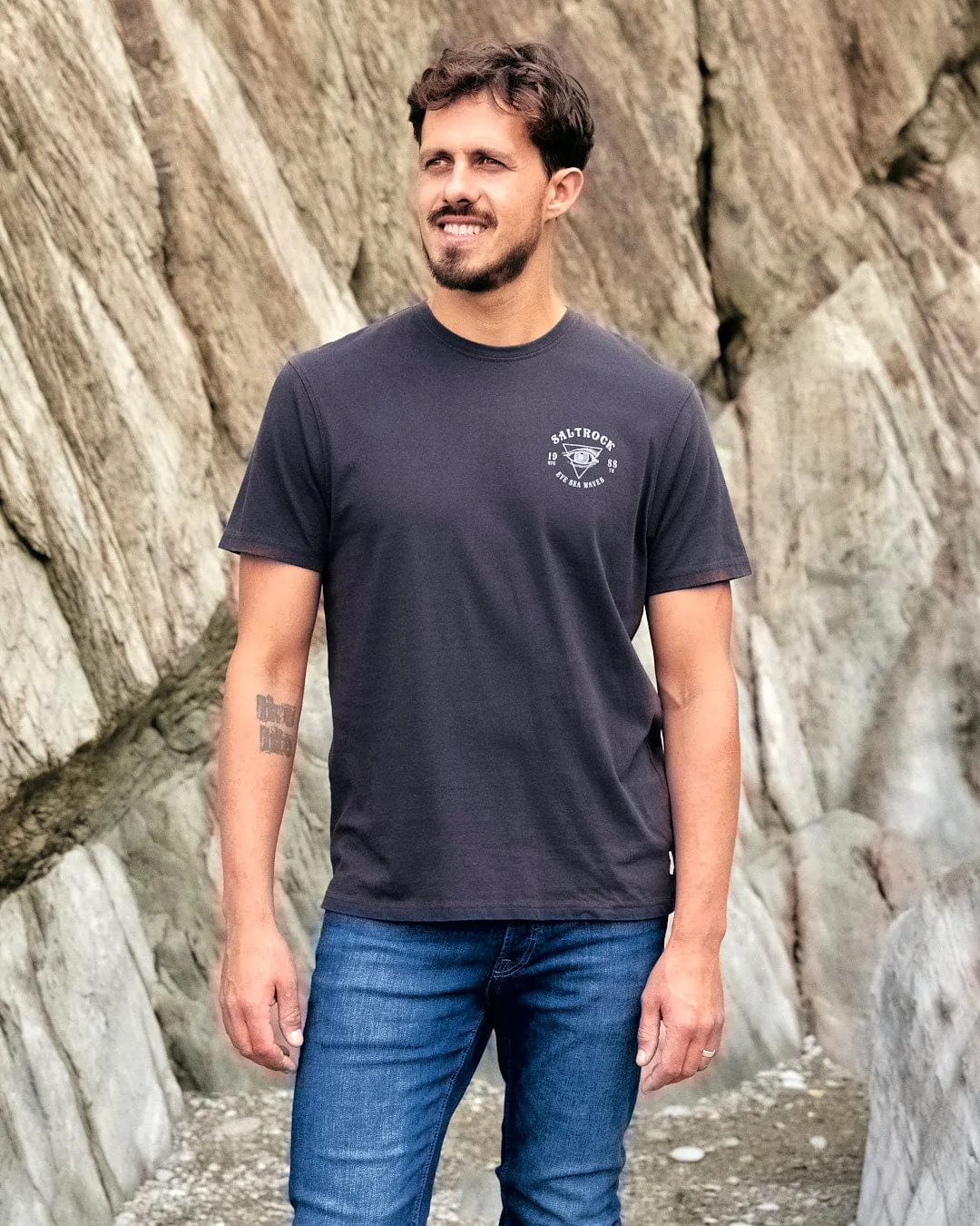 Eye Sea Waves - Mens Short Sleeve Stonewash T-shirt - Dark Grey