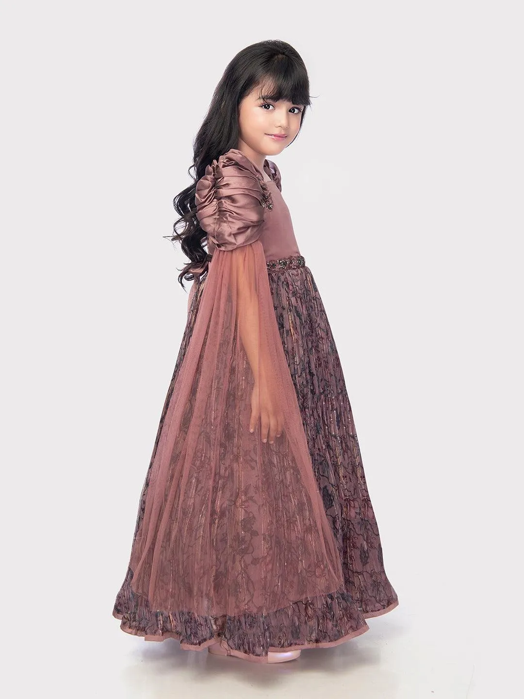 Fancy Double Side Dupatta Style Sleeves Fancy Gowns For Girls / Cape Sleeves Design Gowns