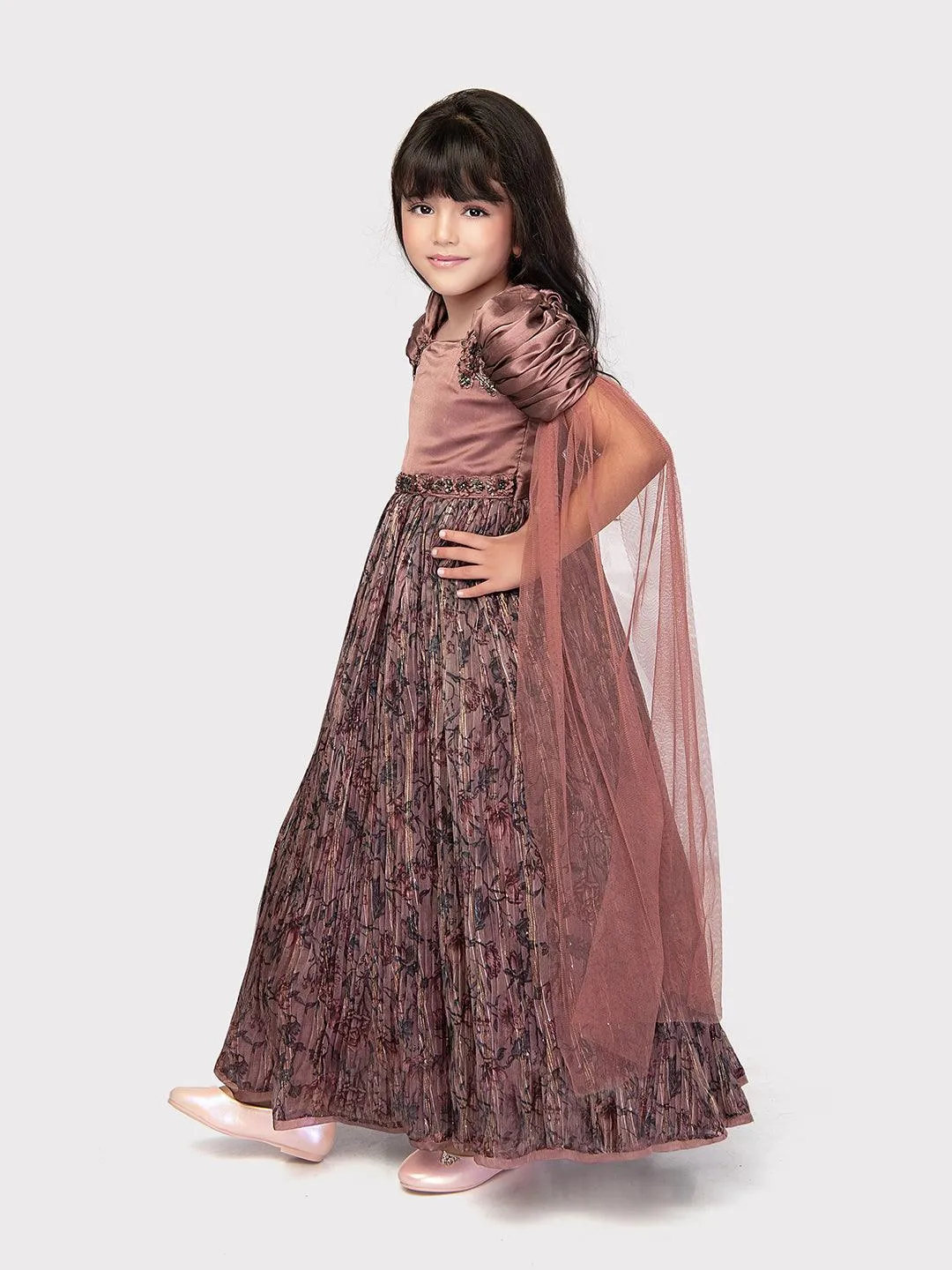 Fancy Double Side Dupatta Style Sleeves Fancy Gowns For Girls / Cape Sleeves Design Gowns