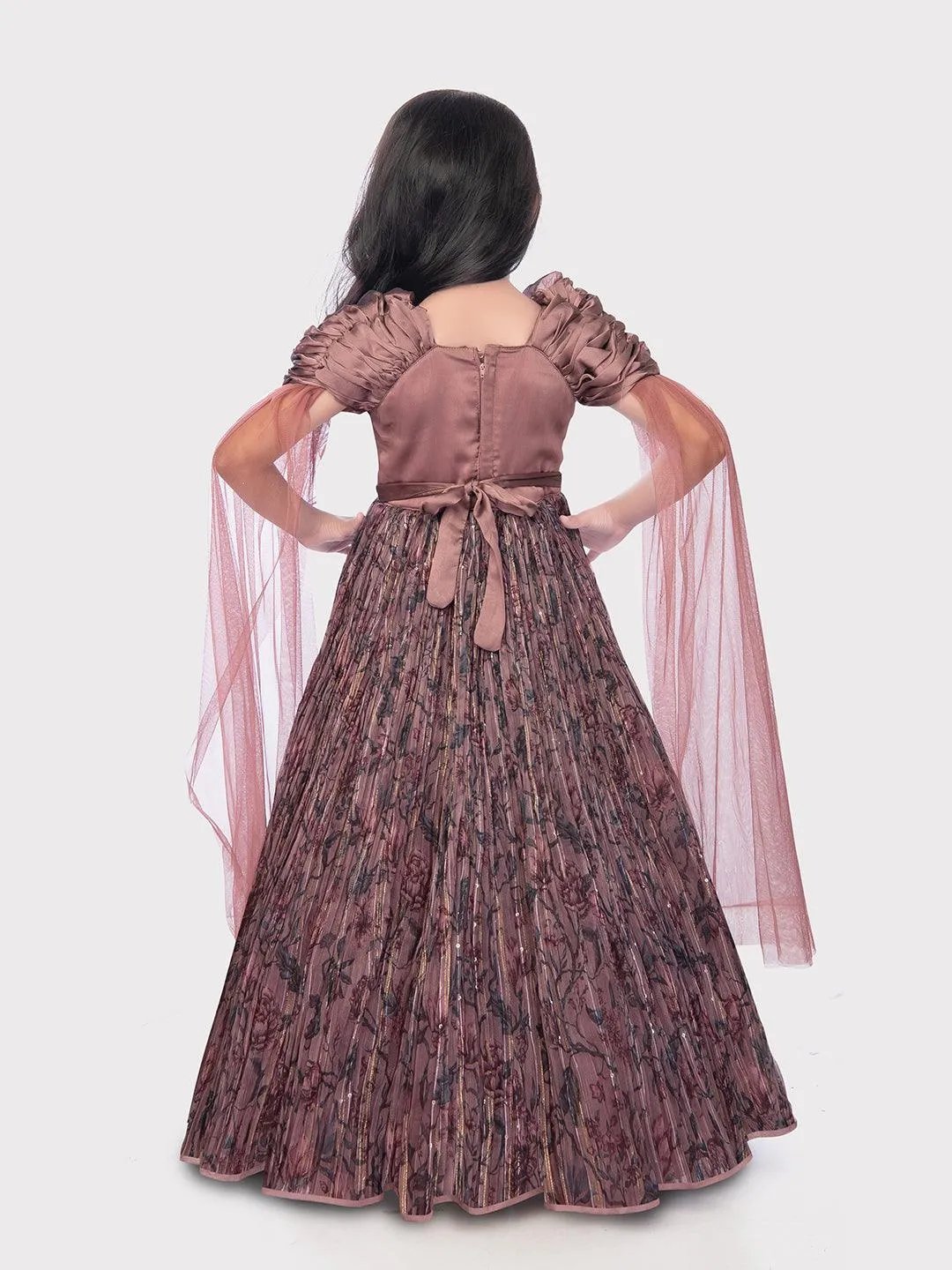 Fancy Double Side Dupatta Style Sleeves Fancy Gowns For Girls / Cape Sleeves Design Gowns