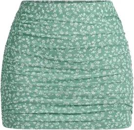 Floerns Women's Ruched Mesh Short Skirts Party Pencil Bodycon Mini Skirts