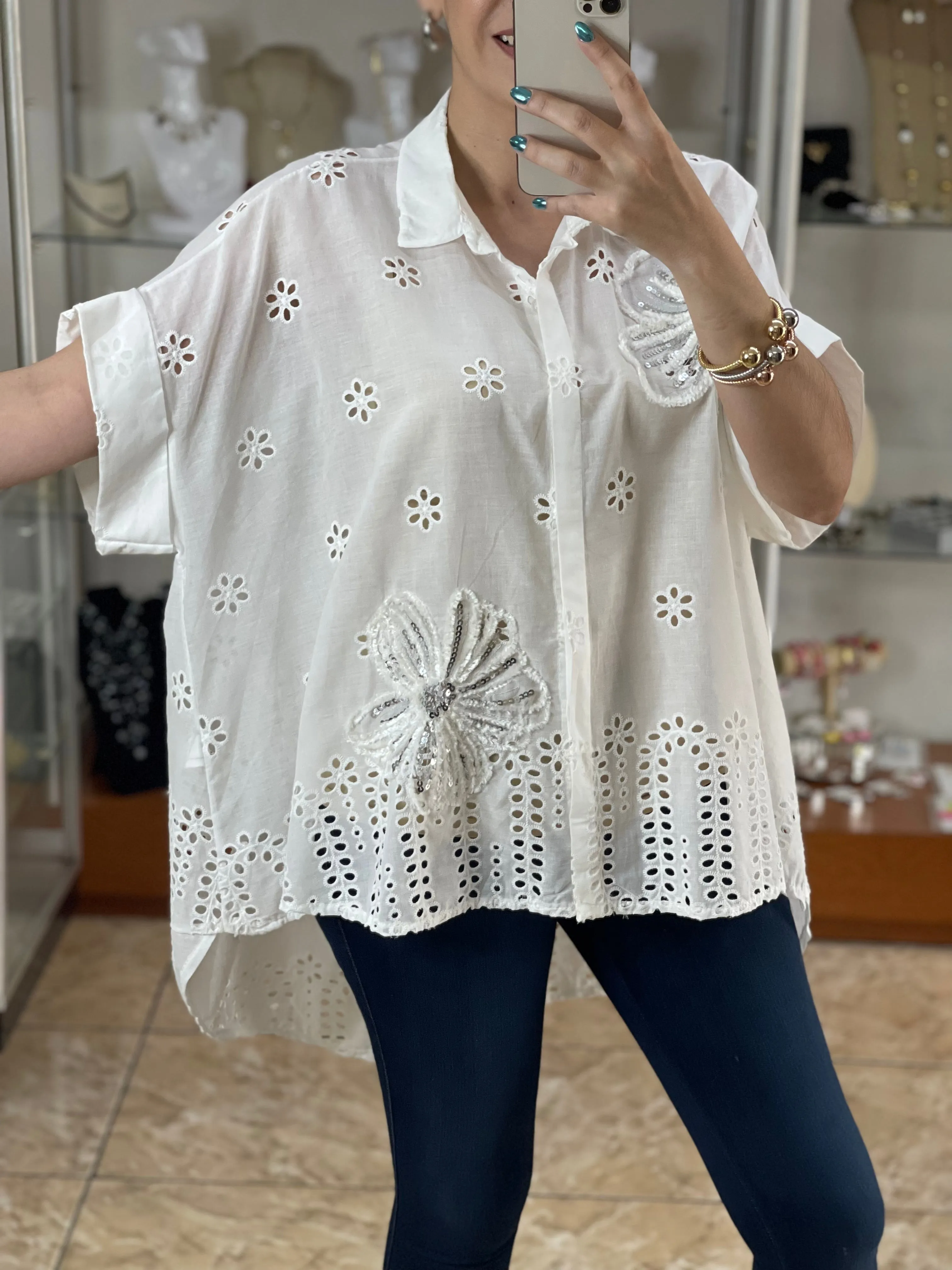 Floral Sequins Embroidered OS Top