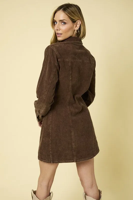 GALADRIEL LONG SLEEVE CORDUROY UTILITY DRESS