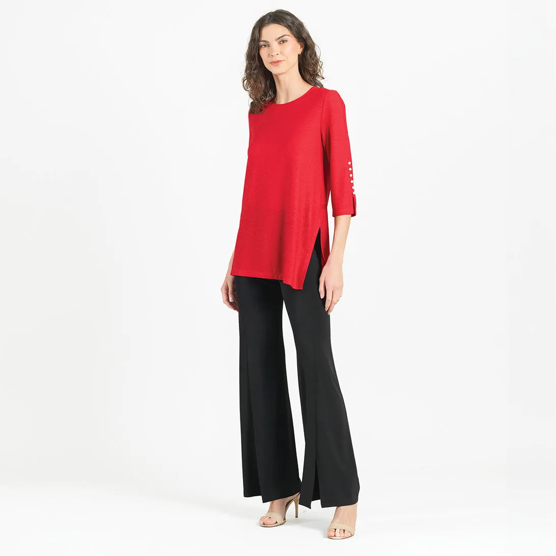 Glimmer Speck - Pearl Cuff Asymmetrical Reverse Hi-Low Tunic - Red