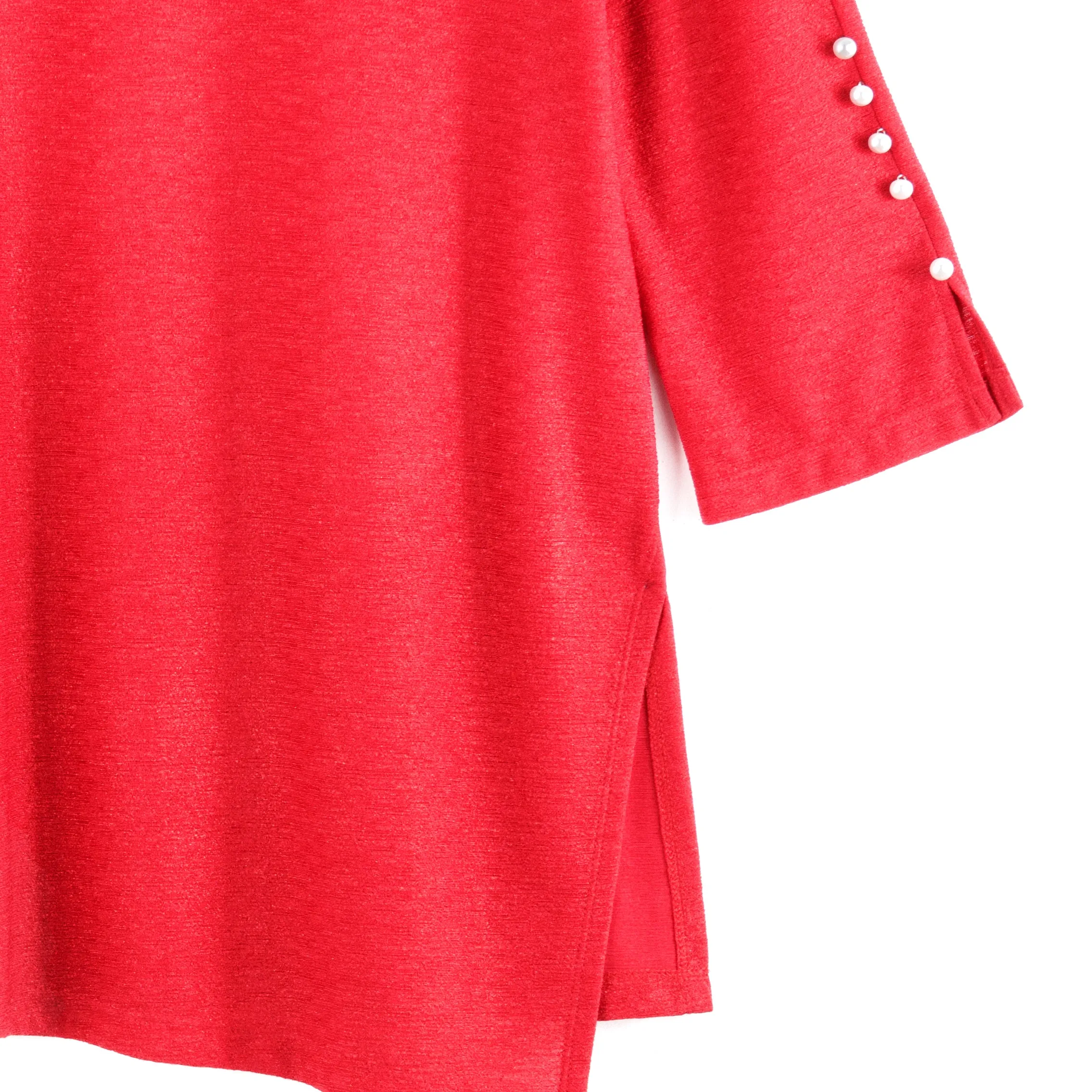 Glimmer Speck - Pearl Cuff Asymmetrical Reverse Hi-Low Tunic - Red