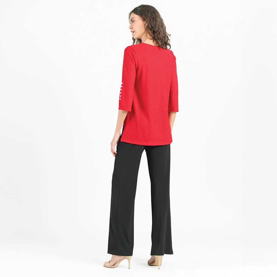 Glimmer Speck - Pearl Cuff Asymmetrical Reverse Hi-Low Tunic - Red