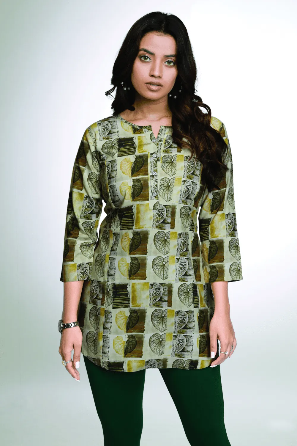 Green Digital Print Short Kurti