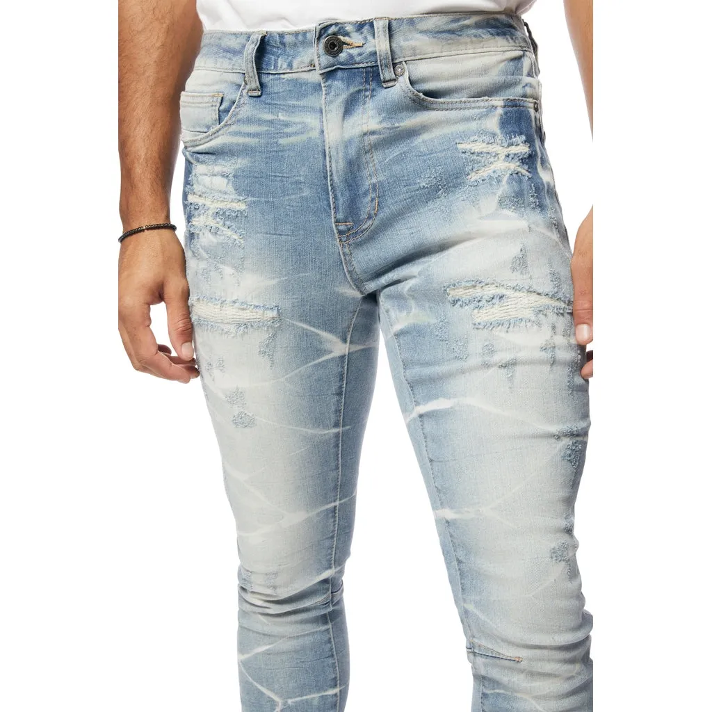 Gun Shot Effect & Lightning Washed Super Skinny Denim Jeans - Clyde Blue