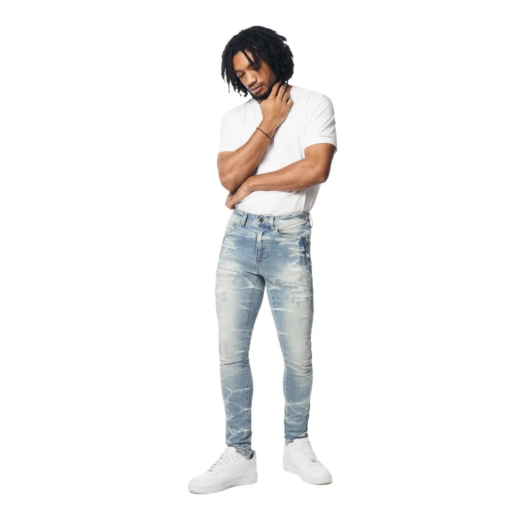 Gun Shot Effect & Lightning Washed Super Skinny Denim Jeans - Clyde Blue