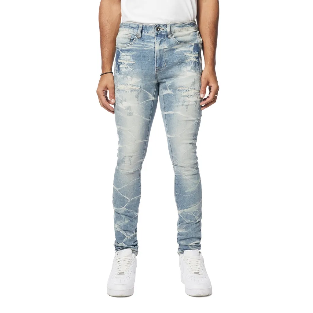 Gun Shot Effect & Lightning Washed Super Skinny Denim Jeans - Clyde Blue