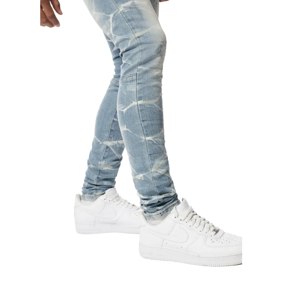 Gun Shot Effect & Lightning Washed Super Skinny Denim Jeans - Clyde Blue