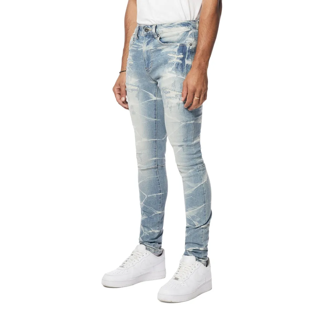 Gun Shot Effect & Lightning Washed Super Skinny Denim Jeans - Clyde Blue