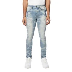 Gun Shot Effect & Lightning Washed Super Skinny Denim Jeans - Clyde Blue