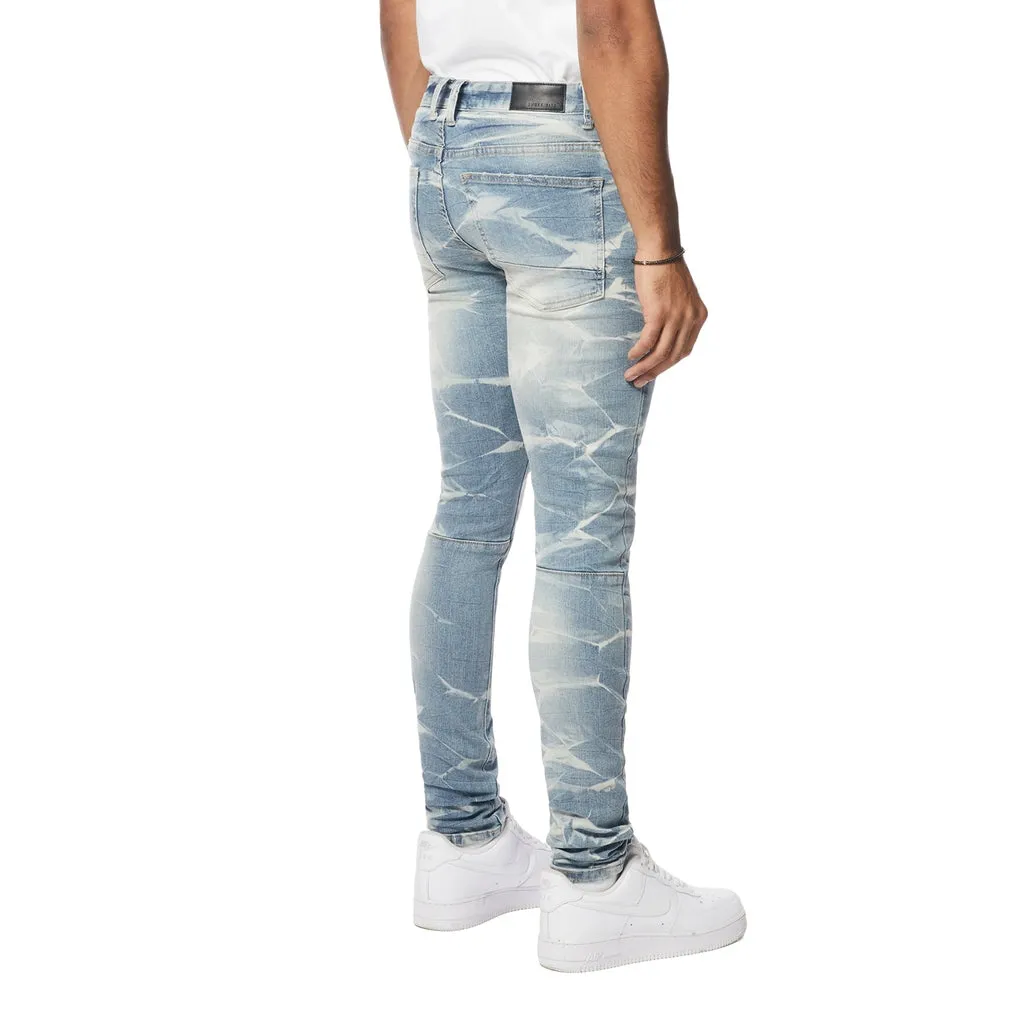 Gun Shot Effect & Lightning Washed Super Skinny Denim Jeans - Clyde Blue