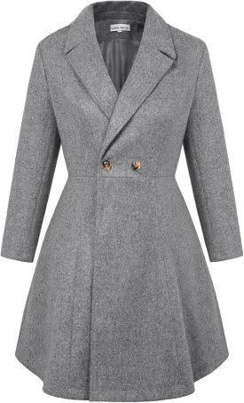 Hanna Nikole Women's Plus Size Wool Dress Coat Double Breasted Pea Coats Long Trench Coat