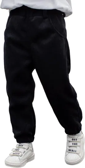 Happy Cherry Boys Girls Corduroy Harem Pants for Kids Elastic Waist Joggers Solid Color Fleece Line Trouser 4-9 Years