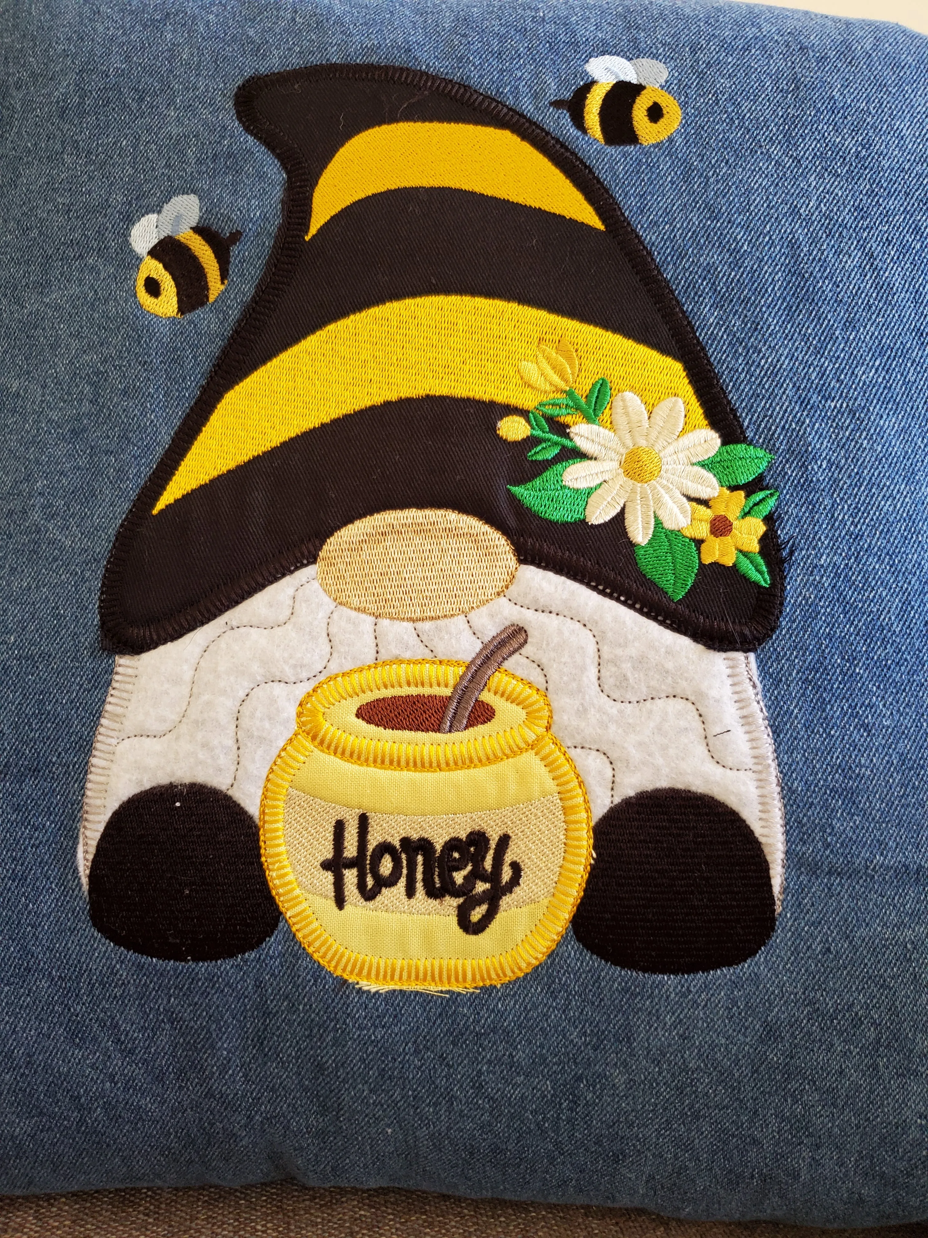 Honey Gnome Denim Pillow Cover