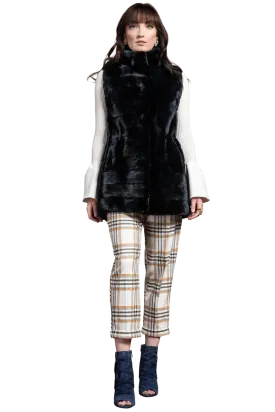 Horizontal Mink Fur Vest - Stand-Up Collar