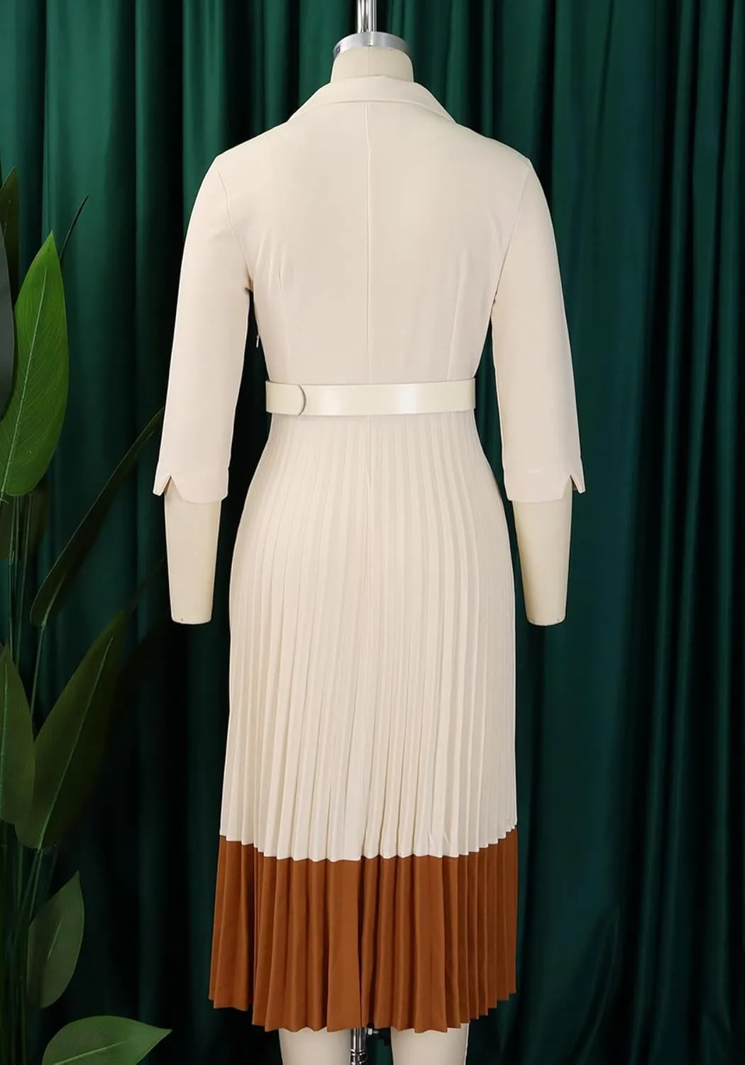 HuiSiFang Women's Long Sleeve Blazer Dress Elegant Dressy Lapel Pleated Midi Dress with Belt