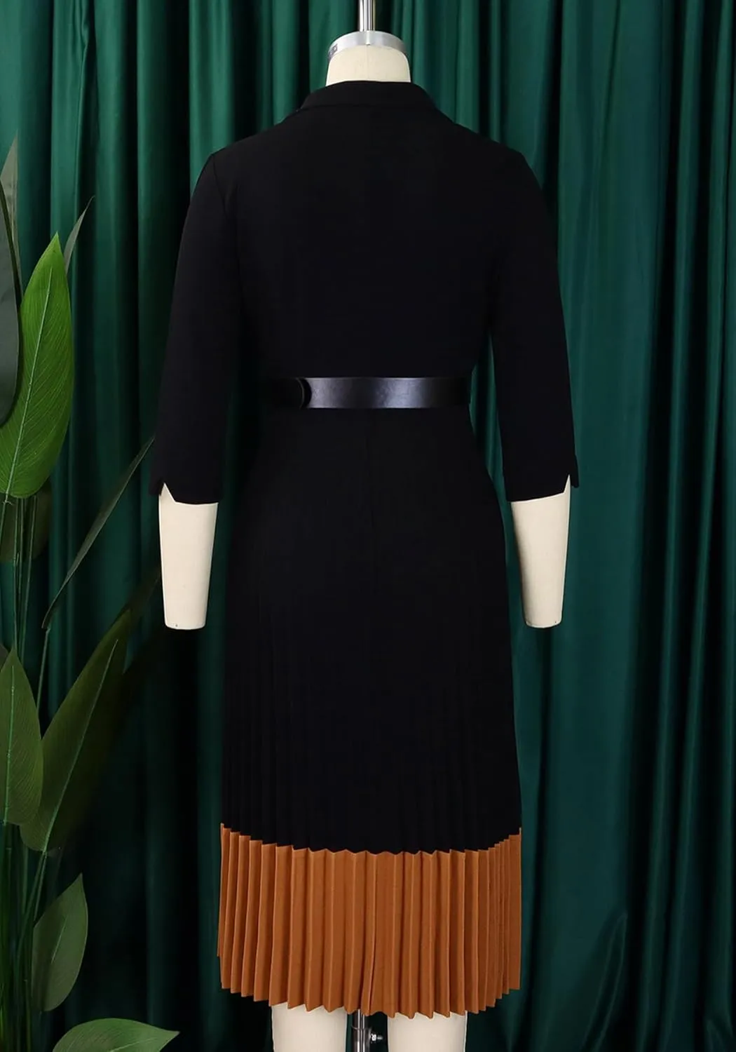 HuiSiFang Women's Long Sleeve Blazer Dress Elegant Dressy Lapel Pleated Midi Dress with Belt