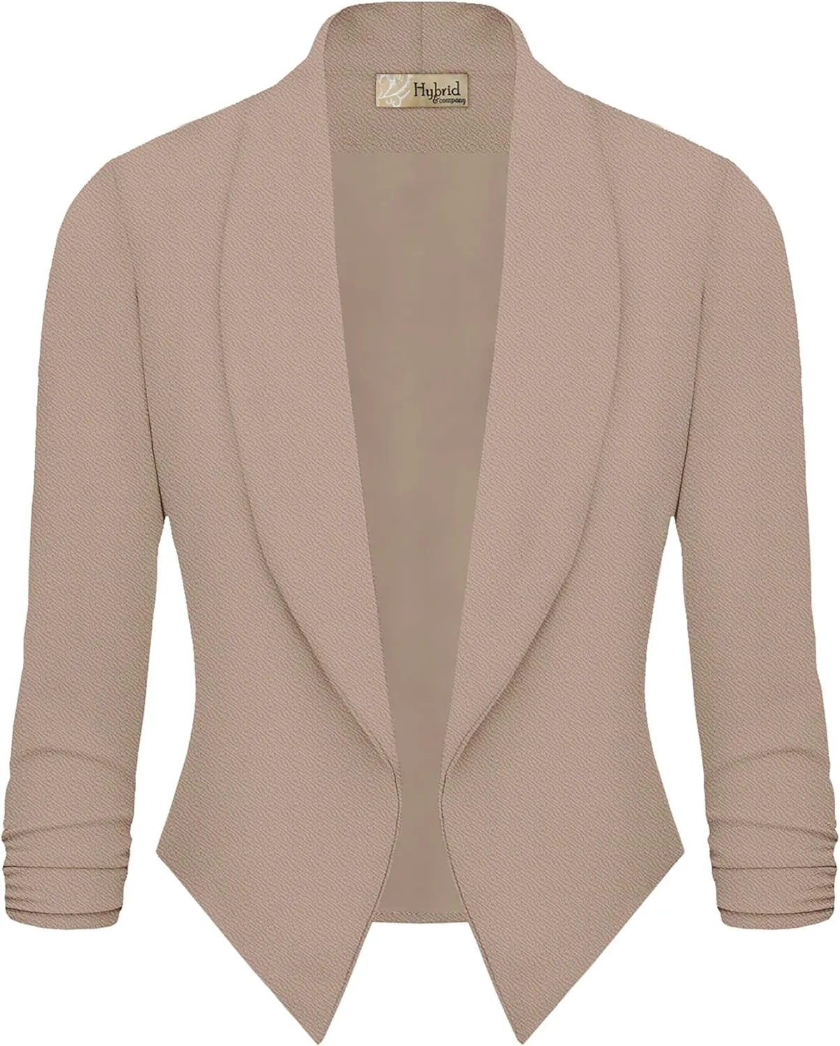 Hybrid & Company Lightweight Open Front Cardigan Classic Ruched Sleeve Work Office Blazer Suit Jackets