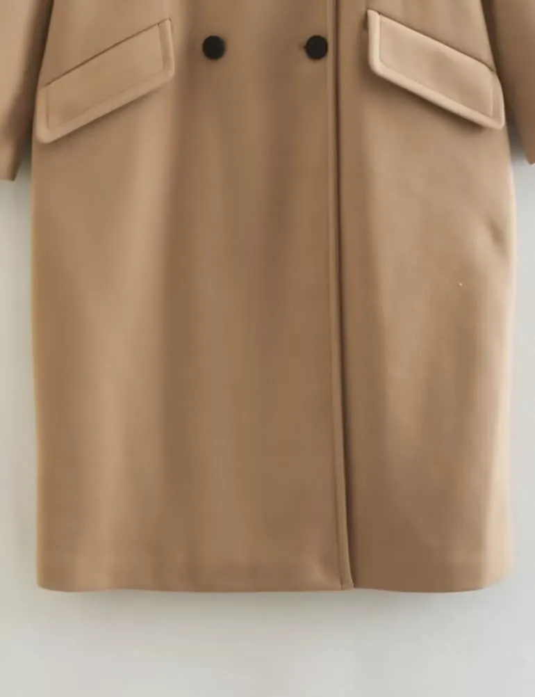 IDEALSANXUN Wool Trench Coat Women Fall Winter Long Peacoat Double Breasted Blazer Jackets Overcoat Coats