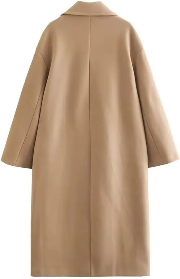 IDEALSANXUN Wool Trench Coat Women Fall Winter Long Peacoat Double Breasted Blazer Jackets Overcoat Coats