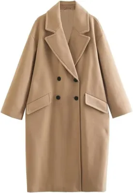 IDEALSANXUN Wool Trench Coat Women Fall Winter Long Peacoat Double Breasted Blazer Jackets Overcoat Coats