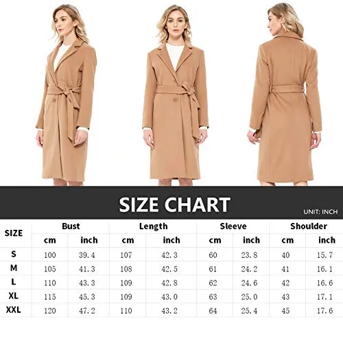 Inno Women’s Notched Lapel Single Breasted Wool Trench Coat Women Long Pea Winter Coat Camel