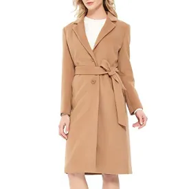 Inno Women’s Notched Lapel Single Breasted Wool Trench Coat Women Long Pea Winter Coat Camel