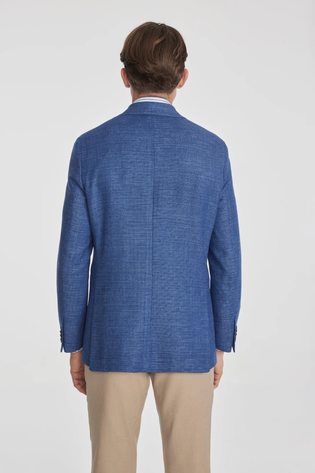 Jack Victor Hampton Solid Wool, Linen, Cotton and Silk Stretch Blazer in Medium Blue