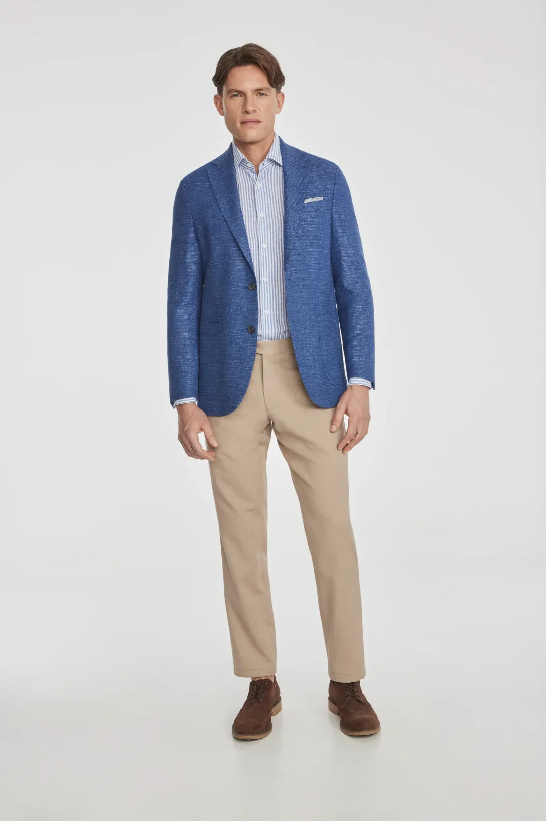 Jack Victor Hampton Solid Wool, Linen, Cotton and Silk Stretch Blazer in Medium Blue