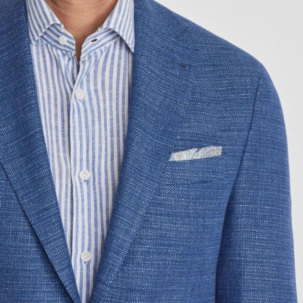 Jack Victor Hampton Solid Wool, Linen, Cotton and Silk Stretch Blazer in Medium Blue