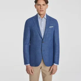 Jack Victor Hampton Solid Wool, Linen, Cotton and Silk Stretch Blazer in Medium Blue