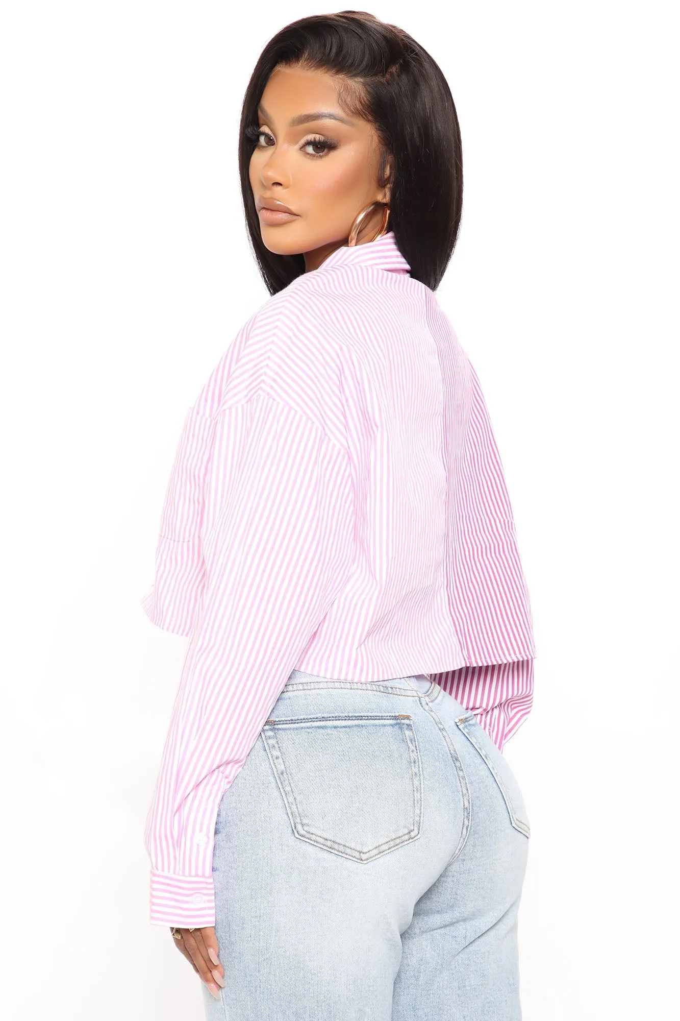 Justina Cropped Shirt - Pink/Pink