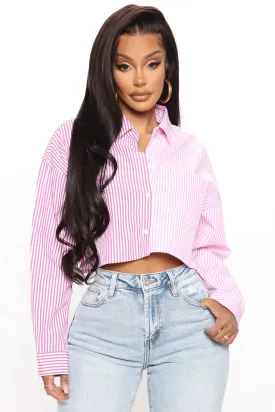 Justina Cropped Shirt - Pink/Pink