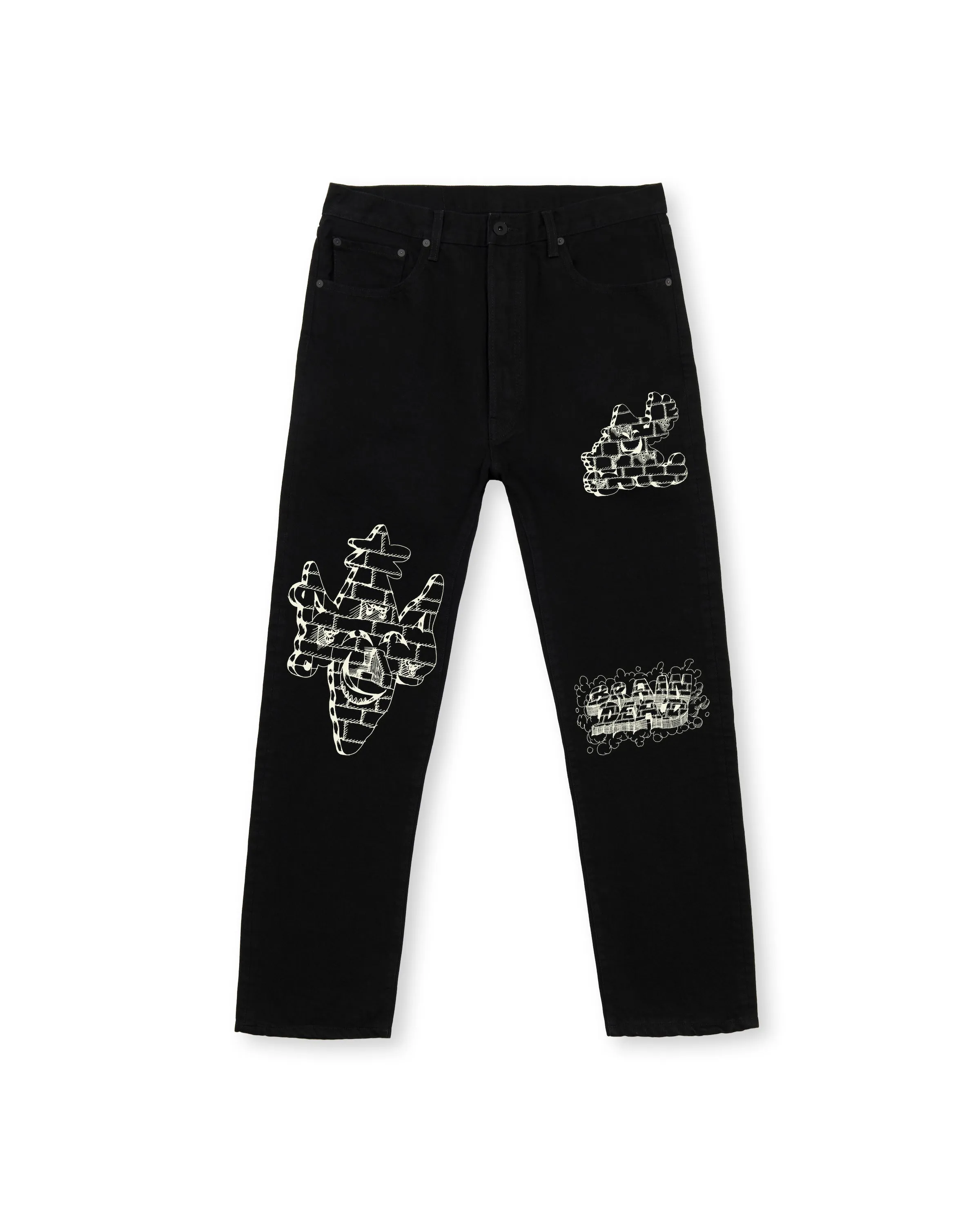 Kogan Printed Work Wear Straight Leg Denim - Rinsed Black