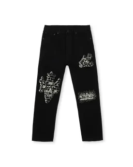 Kogan Printed Work Wear Straight Leg Denim - Rinsed Black