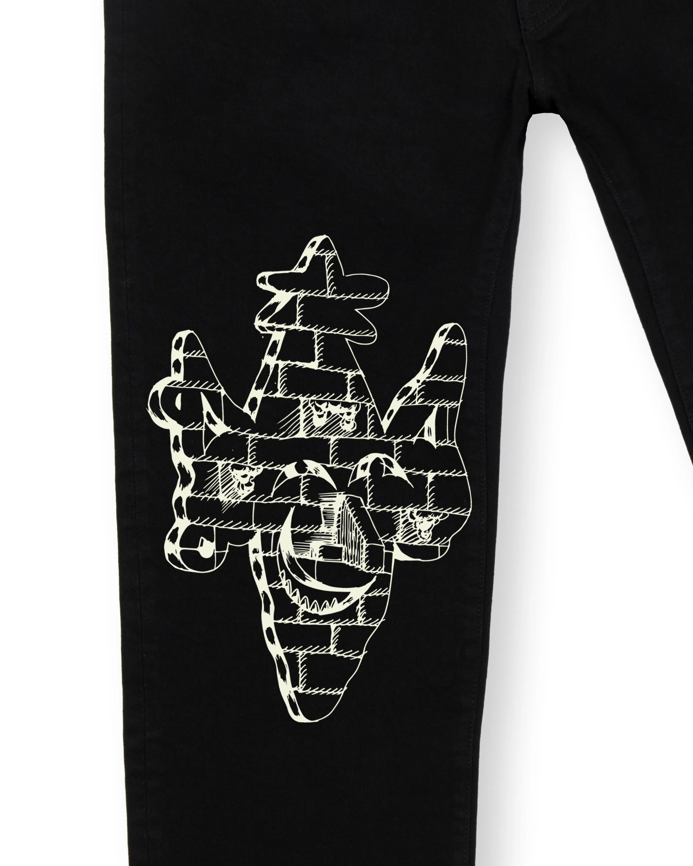 Kogan Printed Work Wear Straight Leg Denim - Rinsed Black